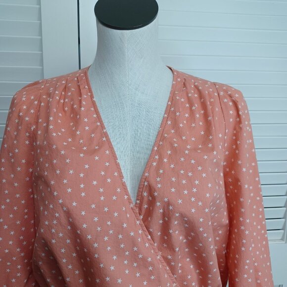 Madewell Wrap Top Star Scatter Coral Wrap Front Cotton Blouse Womens Medium - Picture 3 of 13